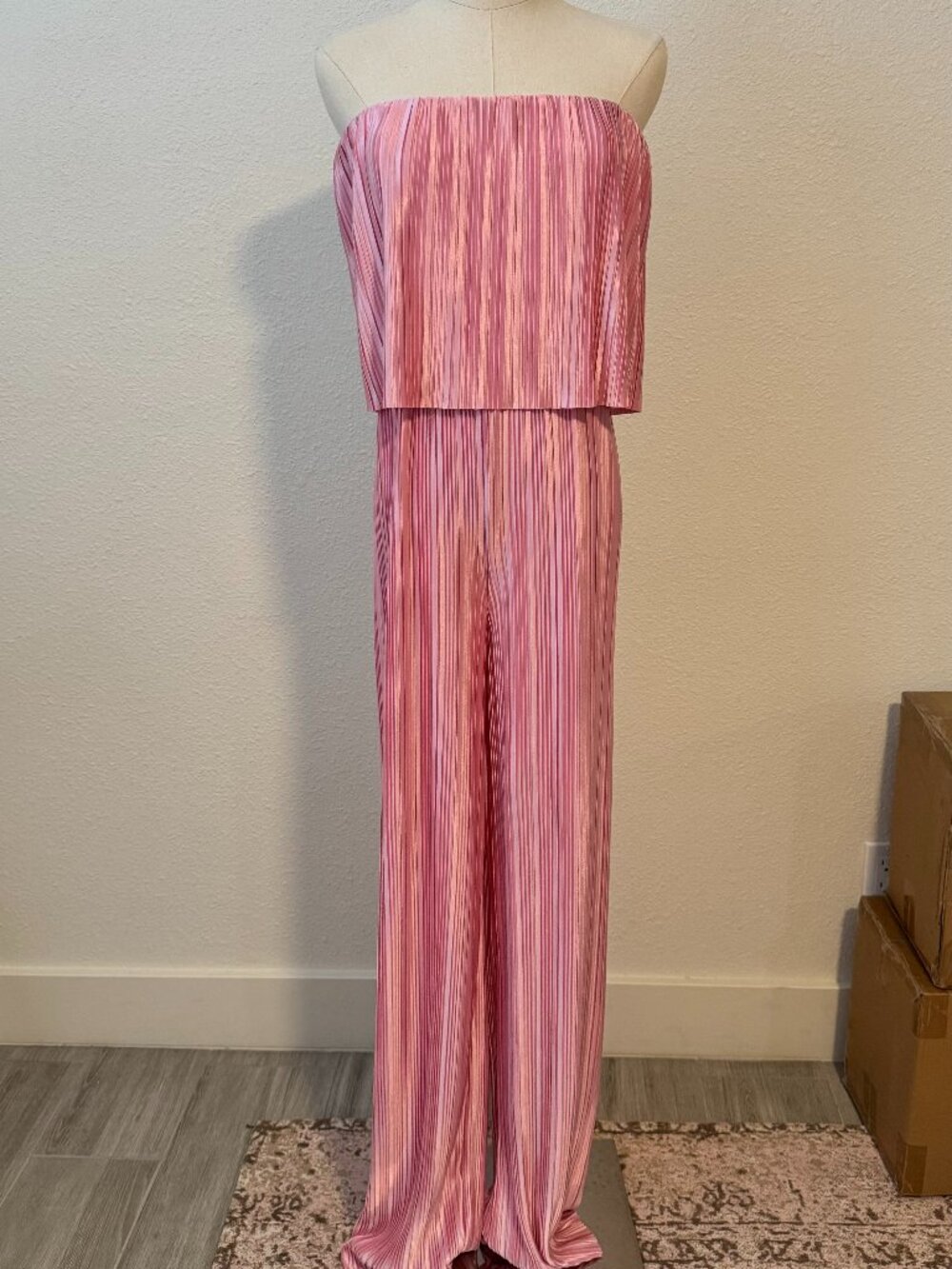 Amanda Uprichard Pink Pleated Strapless Jumpsuit S